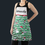 Christmas Penguin Snowman Green Glitter Stripes Apron<br><div class="desc">This design may be personalised in the area provided by changing the photo and/or text. Or it can be customised by clicking Personalise this Template and then choosing the click to customise further option and delete or change the colour of the background, add text, change the text colour or style,...</div>