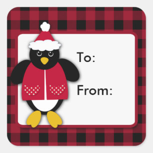 Christmas Penguin Square Stickers