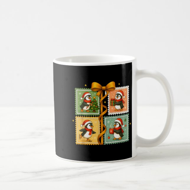 Christmas Penguin Stamp Collage  Coffee Mug (Right)