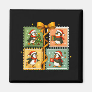 Christmas Penguin Stamp Collage Magnet