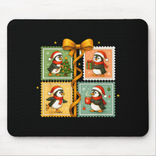 Christmas Penguin Stamp Collage  Mouse Mat