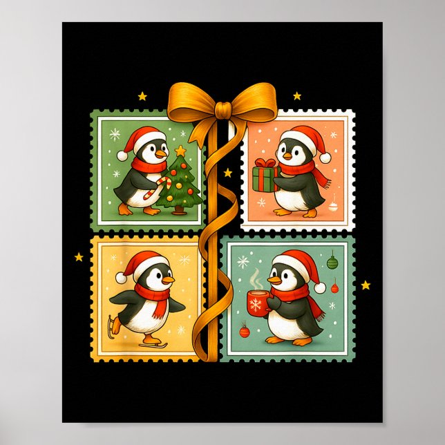 Christmas Penguin Stamp Collage  Poster (Front)