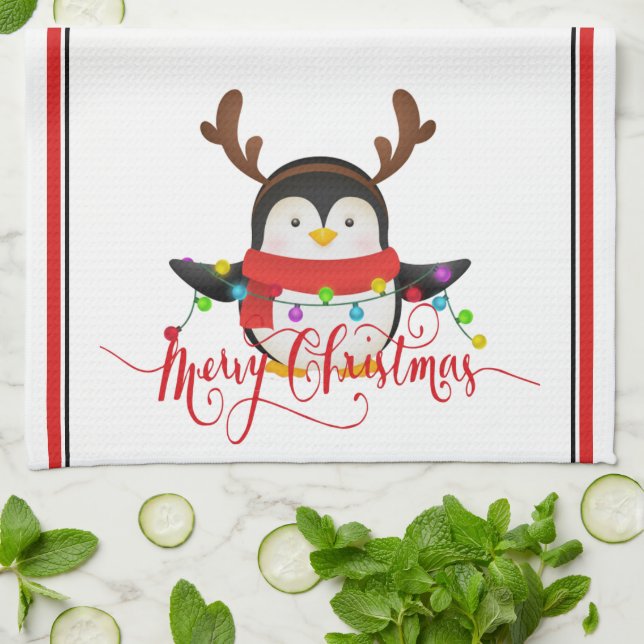 Christmas penguin   tea towel (Folded)
