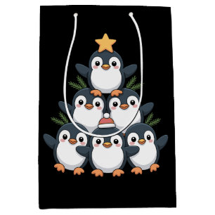 Christmas Penguin Tree Star Santa Hat Snowflake Medium Gift Bag