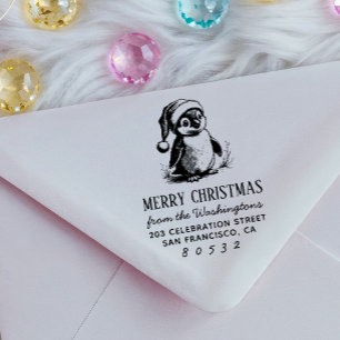 Christmas Penguin Vintage Baby Penguin Santa Hat Self-inking Stamp