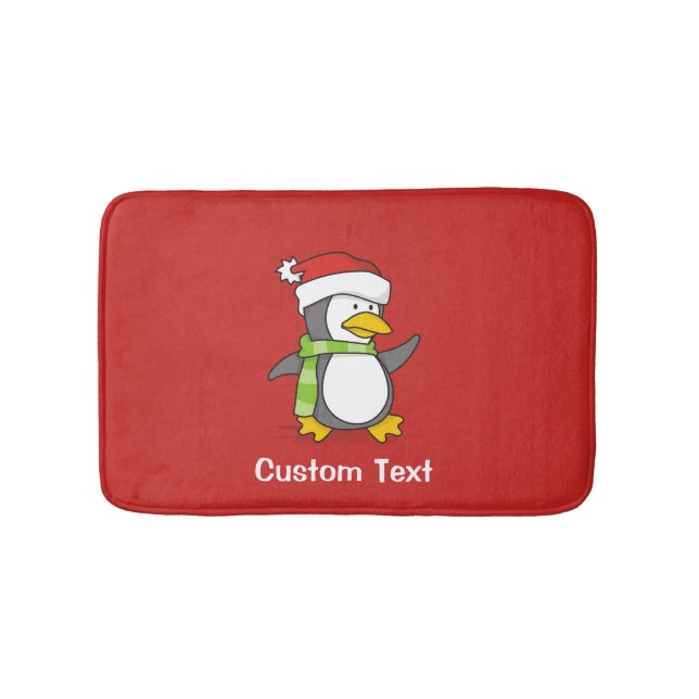 Christmas penguin walking on snow bath mat (Front)