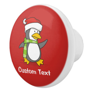 Christmas penguin walking on snow ceramic knob