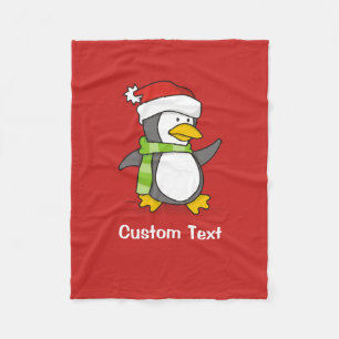 Christmas penguin walking on snow fleece blanket
