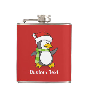 Christmas penguin walking on snow hip flask