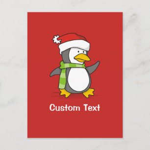 Christmas penguin walking on snow holiday postcard