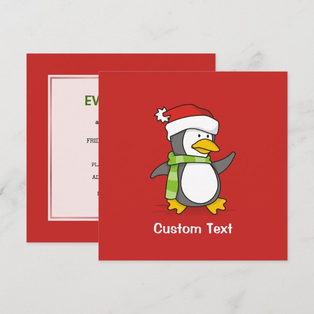 Christmas penguin walking on snow invitation (Front/Back)