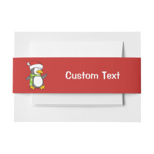 Christmas penguin walking on snow invitation belly band