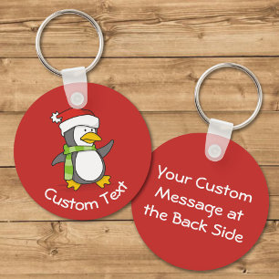 Christmas Penguin Walking on Snow Keychain