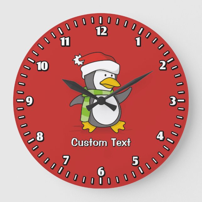 Christmas penguin walking on snow large clock (Front)