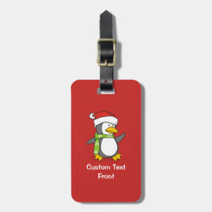 Christmas penguin walking on snow luggage tag