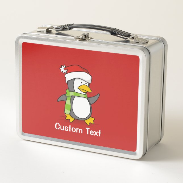 Christmas penguin walking on snow metal lunch box (Front)