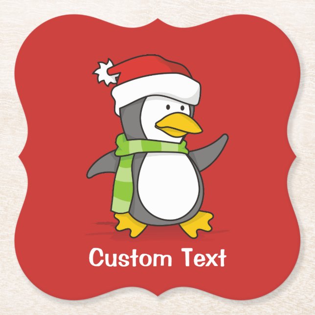 Christmas penguin walking on snow paper coaster (Front)