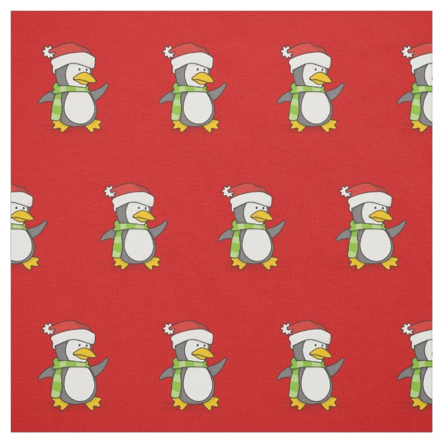 Christmas Penguin walking on Snow Pattern Fabric (Swatch)
