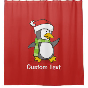 Christmas penguin walking on snow shower curtain