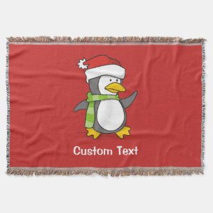 Christmas penguin walking on snow throw blanket
