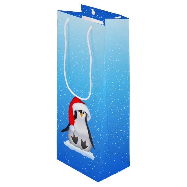 Christmas Penguin Wine Gift Bag (Front Angled)
