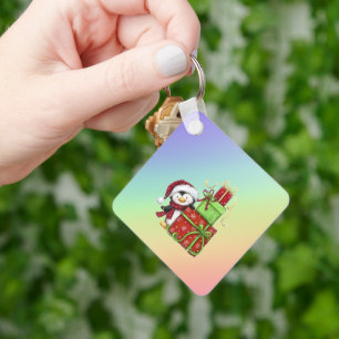 Christmas Penguin with Gifts - Festive Fun Decor Key Ring