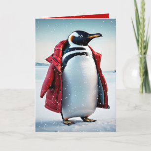 Christmas Penguin With Red Coat Card