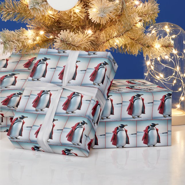 Christmas Penguin With Red Coat Wrapping Paper (Holidays)