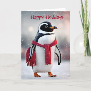 Christmas Penguin With Red Scarf Holiday Card