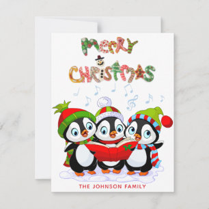 Christmas Penguin With Santa Cap Holiday Card