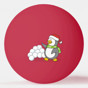 Christmas penguin with snow balls waving
