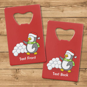 Christmas penguin with snow balls waving