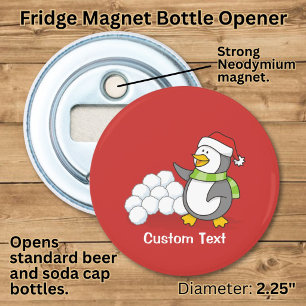 Christmas penguin with snow balls waving bottle opener