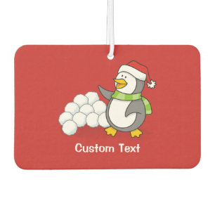 Christmas penguin with snow balls waving car air freshener