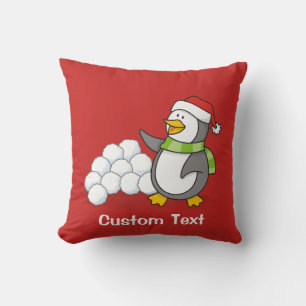 Christmas penguin with snow balls waving cushion