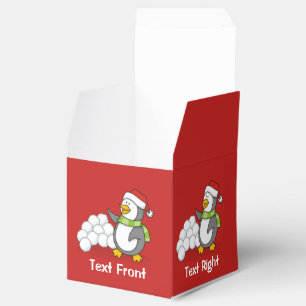 Christmas penguin with snow balls waving favour box