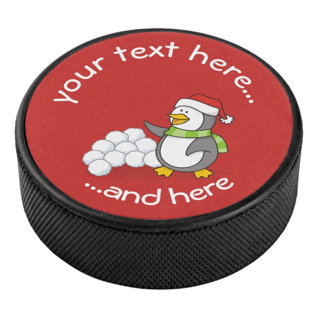 Christmas penguin with snow balls waving hockey puck (3/4)