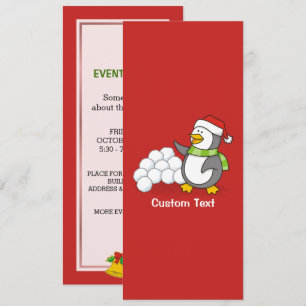 Christmas penguin with snow balls waving invitation