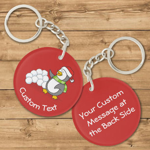 Christmas Penguin with Snow Balls Waving Keychain