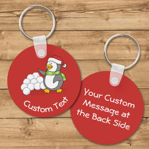 Christmas Penguin with Snow Balls Waving Keychain