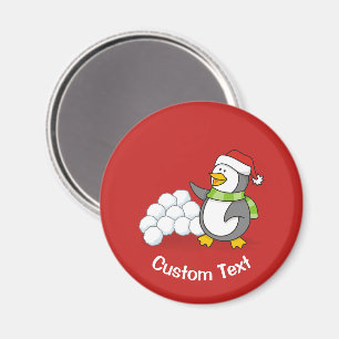 Christmas penguin with snow balls waving magnet