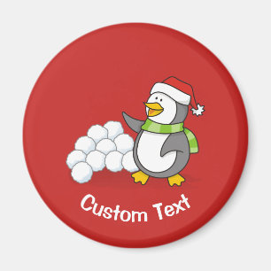 Christmas penguin with snow balls waving magnet