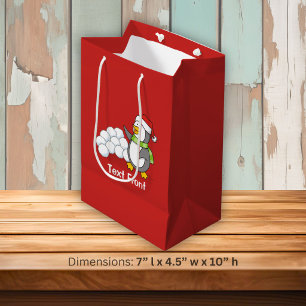 Christmas penguin with snow balls waving medium gift bag