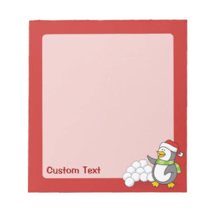 Christmas penguin with snow balls waving notepad