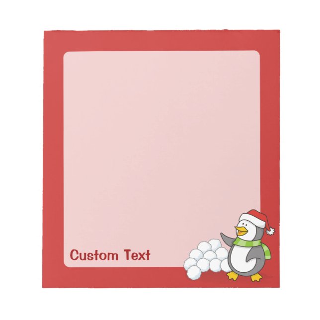 Christmas penguin with snow balls waving notepad (Front)