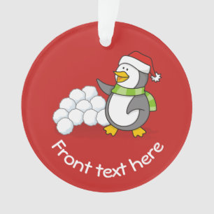 Christmas penguin with snow balls waving ornament