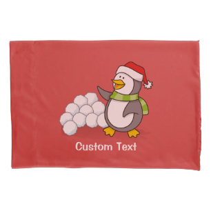 Christmas penguin with snow balls waving pillowcase