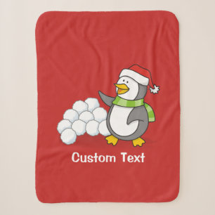 Christmas penguin with snow balls waving sherpa blanket