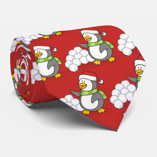 Christmas penguin with snow balls waving tie (Rolled)