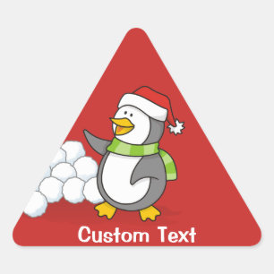 Christmas penguin with snow balls waving triangle sticker
